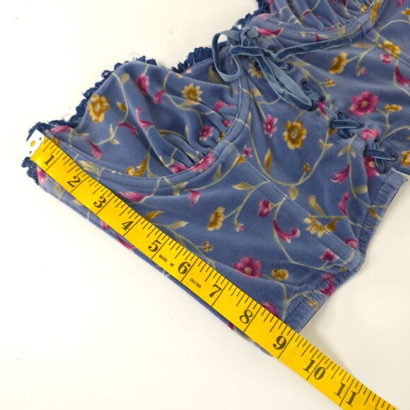 VINTAGE Y2K VICTORIA'S SECRET COUNTRY 36B FLORAL BLUE VELVET BUSTIER CORSET TOP. - Picture 9 of 16